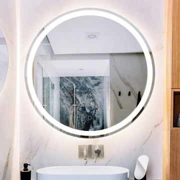 Dane 27 Round Frameless Anti-Fog Aluminum Front/Back-lit Tri-color LED Bathroom Vanity Mirror with Smart Touch Control - JONATHAN Y